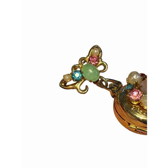 Vintage Coro 4/way Picture Locket Brooch Pin With Rhinestones Gold Tone - Picture 3 of 8